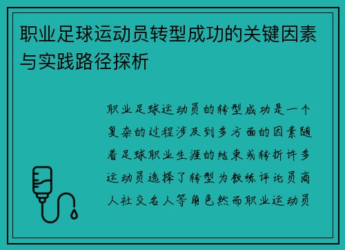 职业足球运动员转型成功的关键因素与实践路径探析 职业足球运动员转型成功的关键因素与实践路径探析